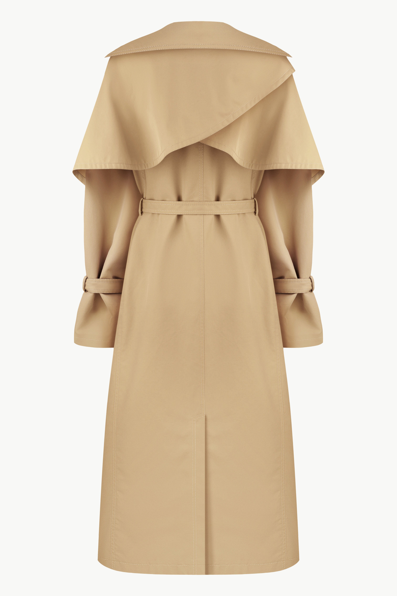 Relaxed Trench Coat With Detachable Scarf and Floral Appliques, Alternate, color, Beige
