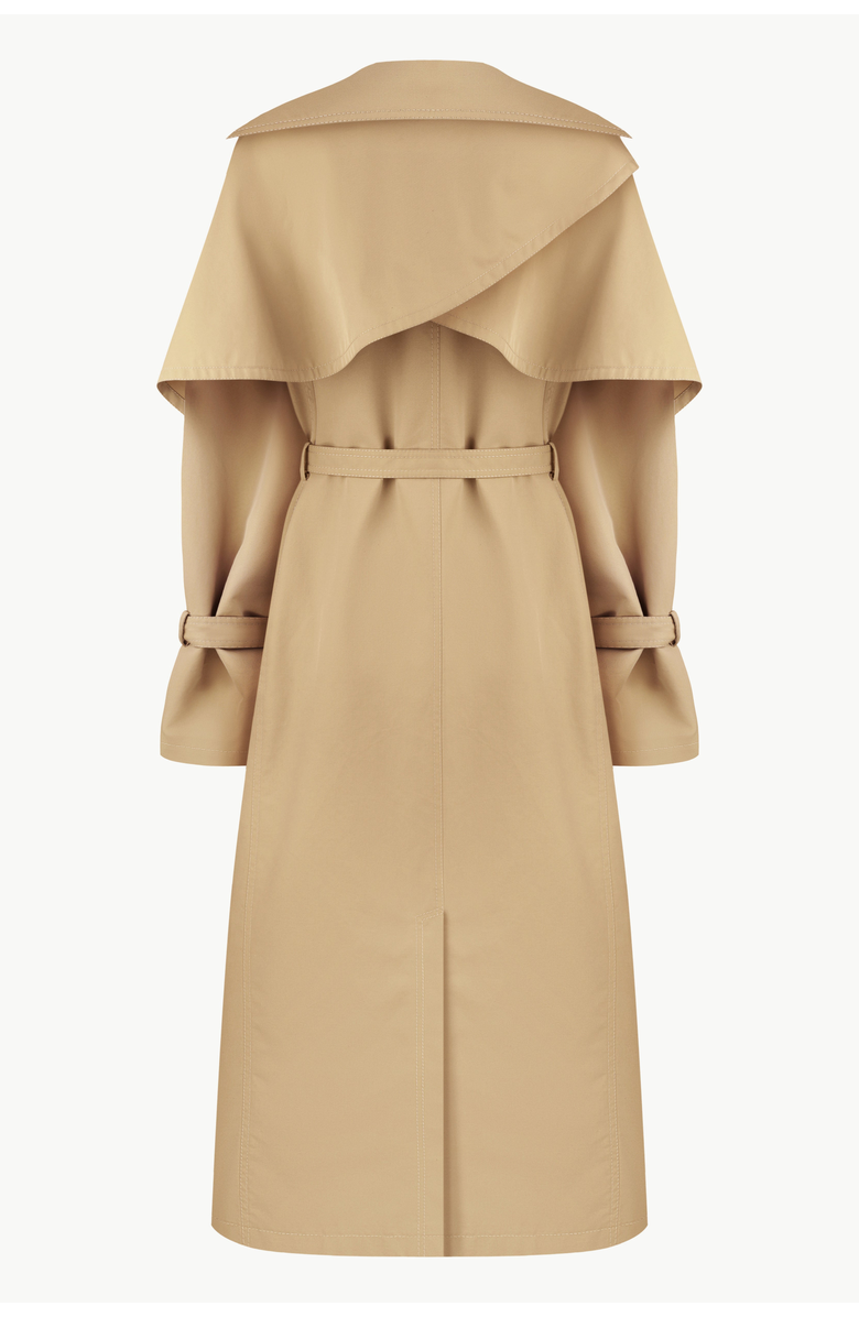 Malva Florea Relaxed Trench Coat With Detachable Scarf and Floral Appliqus, Alternate, color, Beige