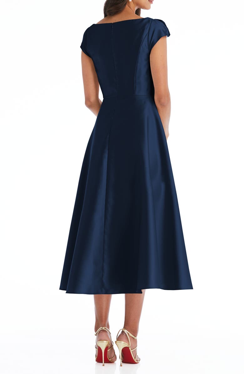 Alfred Sung Cap Sleeve Full Skirt Satin Midi Cocktail Dress, Alternate, color,