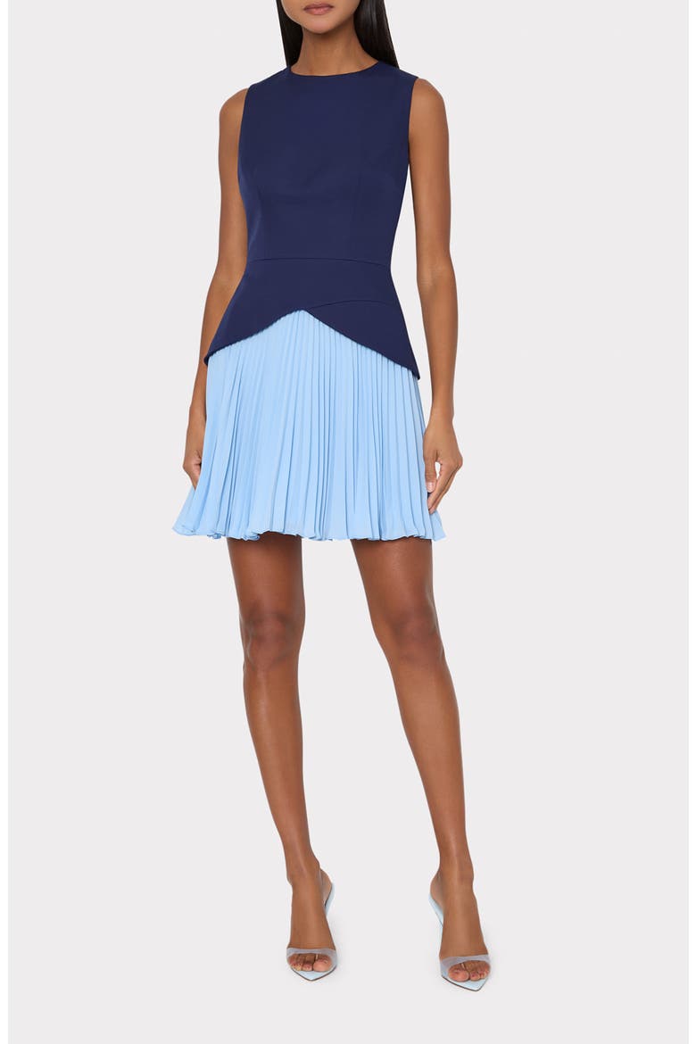 Haddy Colorblock Pleated Sleeveless Minidress, Main, color, NAVY