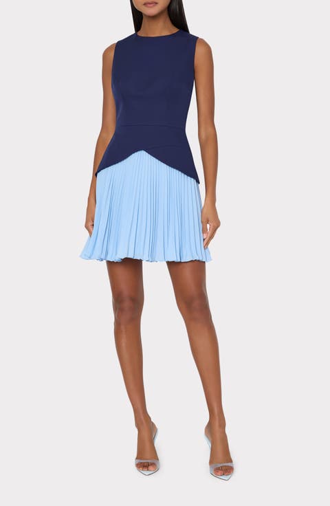 Haddy Colorblock Pleated Sleeveless Minidress