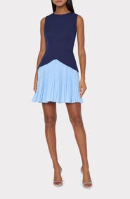 Milly Haddy Colorblock Pleated Sleeveless Minidress