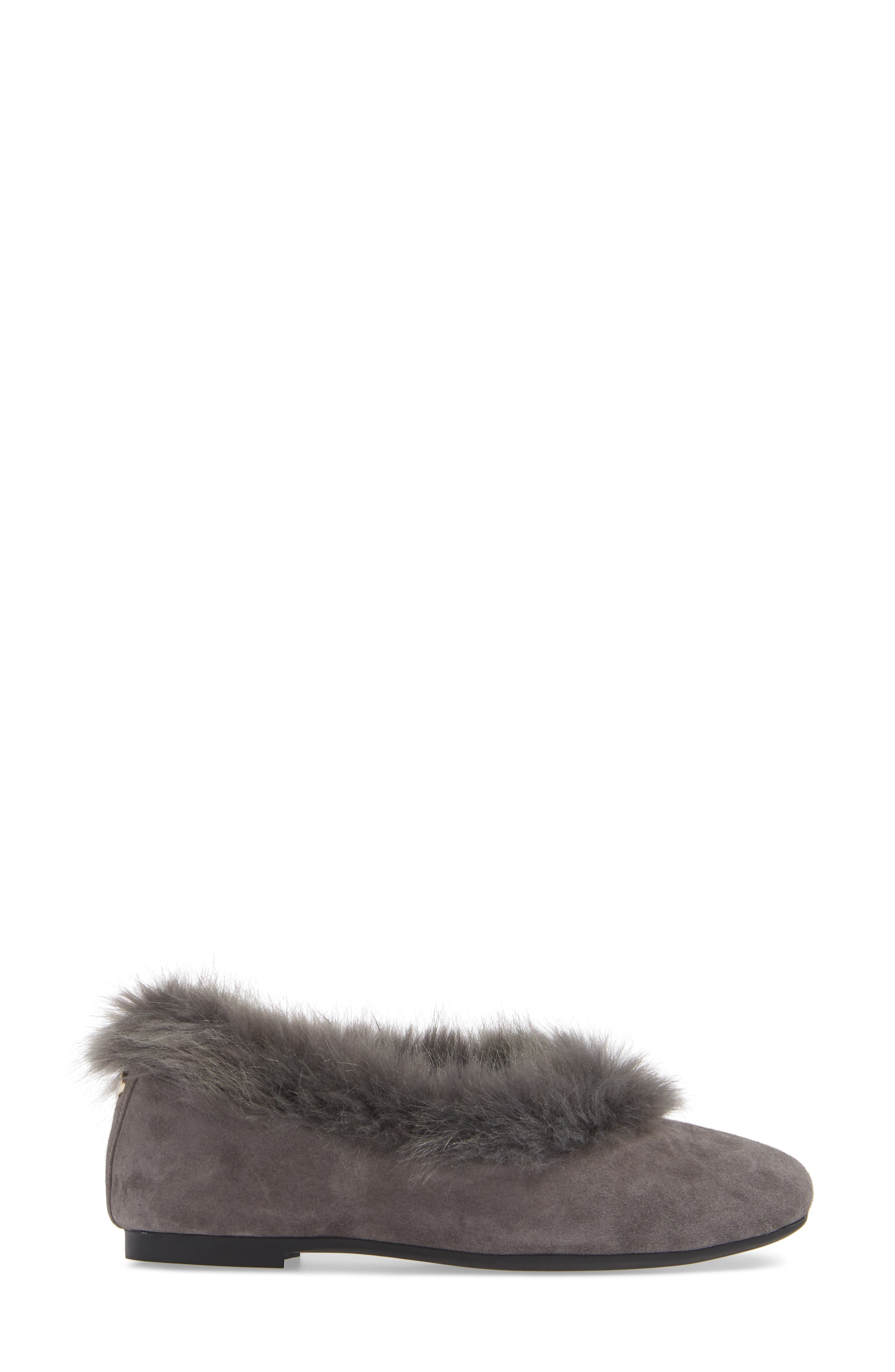 Ryanne Water Resistant Faux Fur Flat, Alternate, color, CHARCOAL GREY SUEDE