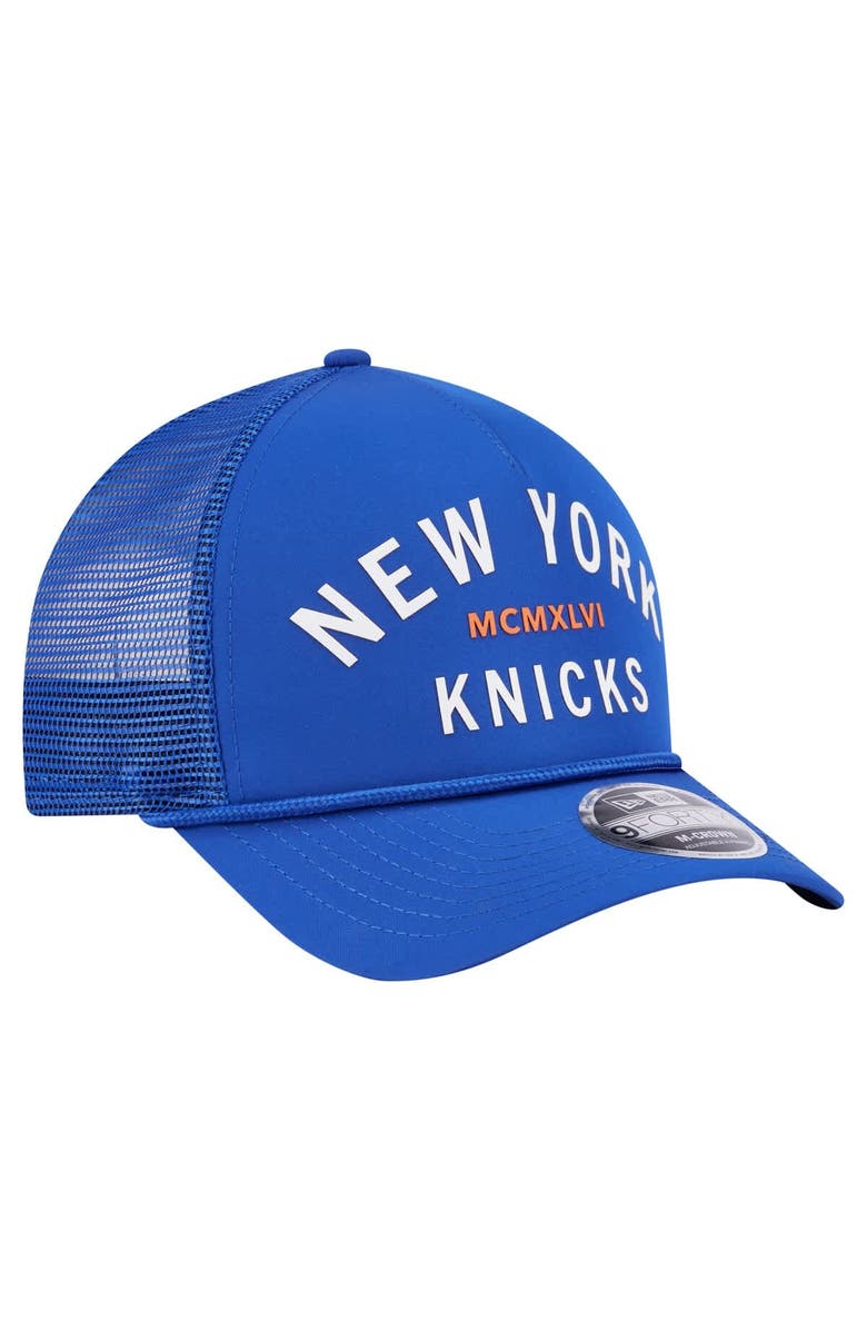 New Era Men's New Era Blue New York Knicks Minimalist A-Frame 9FORTY Trucker Hat, Alternate, color, Blue
