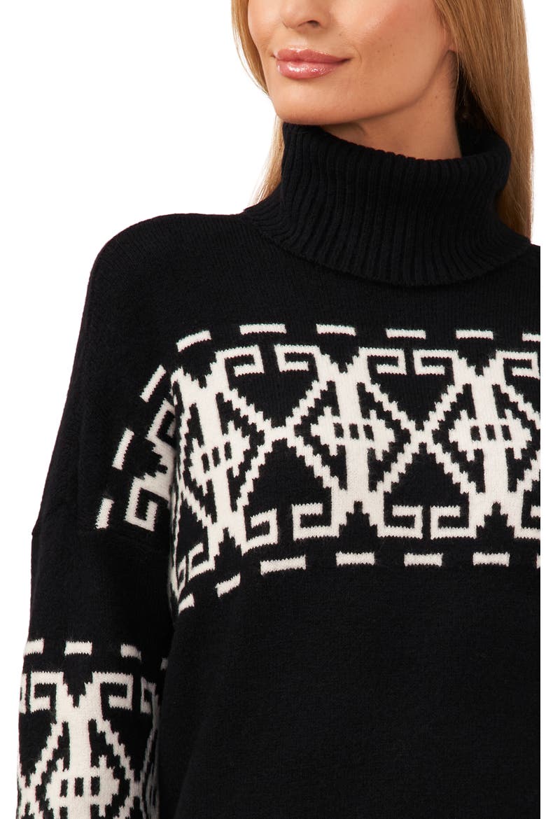 Fair Isle Turtleneck Sweater, Alternate, color, RICH BLACK