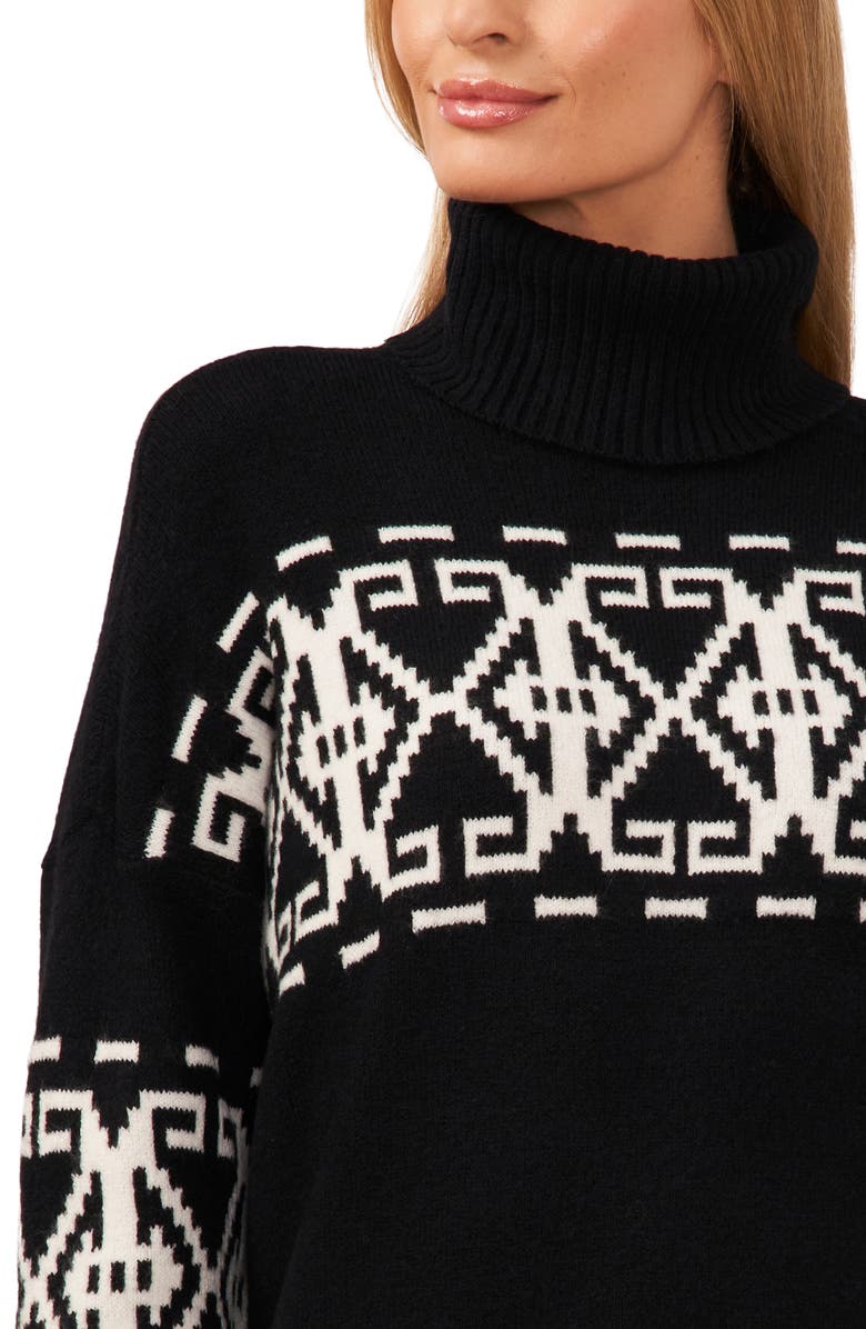 CeCe Fair Isle Turtleneck Sweater, Alternate, color, Rich Black