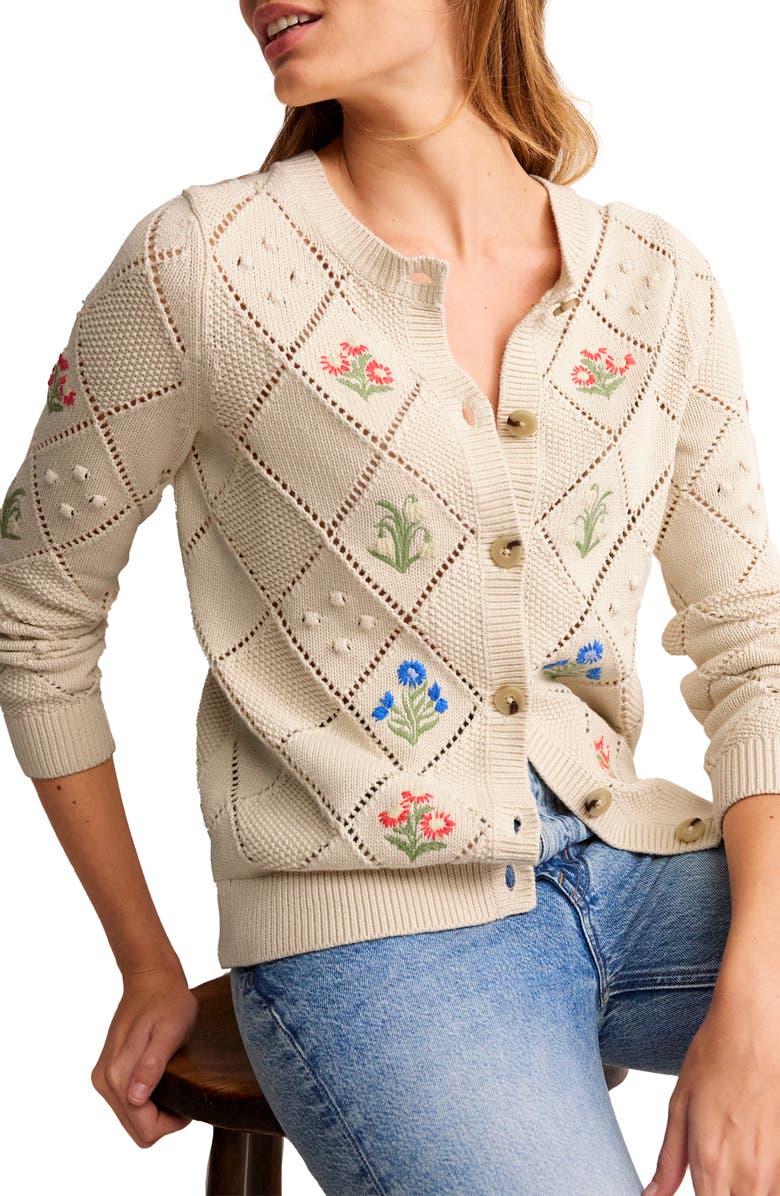Boden Floral Embroidered Cotton Cardigan, Main, color,