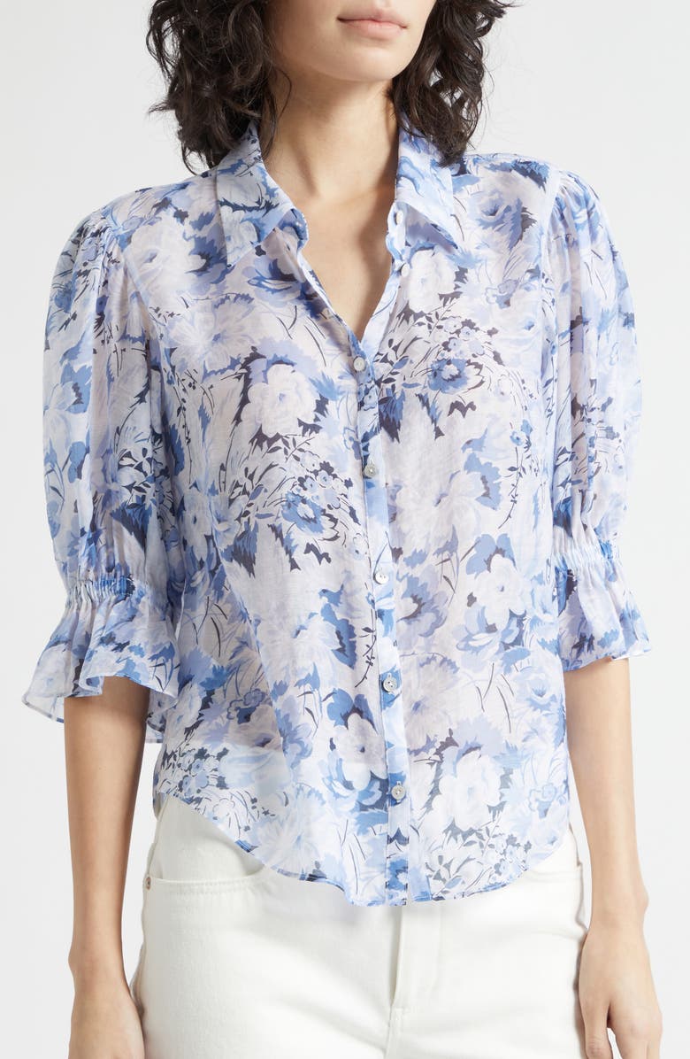Cinq à Sept Fiona Floral Button-Up Top, Alternate, color, Navy Multi