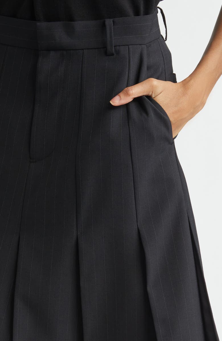 Sacai Chalk Stripe Mixed Media Skirt, Alternate, color, Black