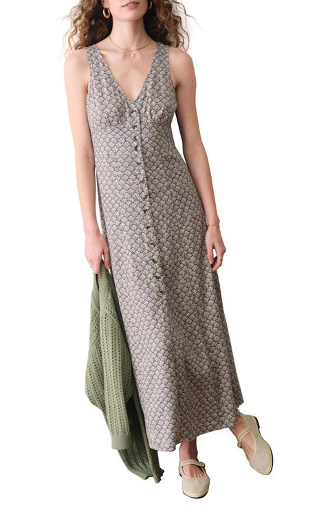 Camila Print Button Front Hemp Blend Maxi Dress