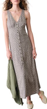 Marine Layer Camila Print Button Front Hemp Blend Maxi Dress