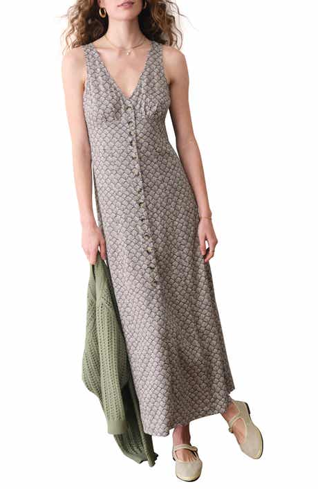 Camila Print Button Front Hemp Blend Maxi Dress