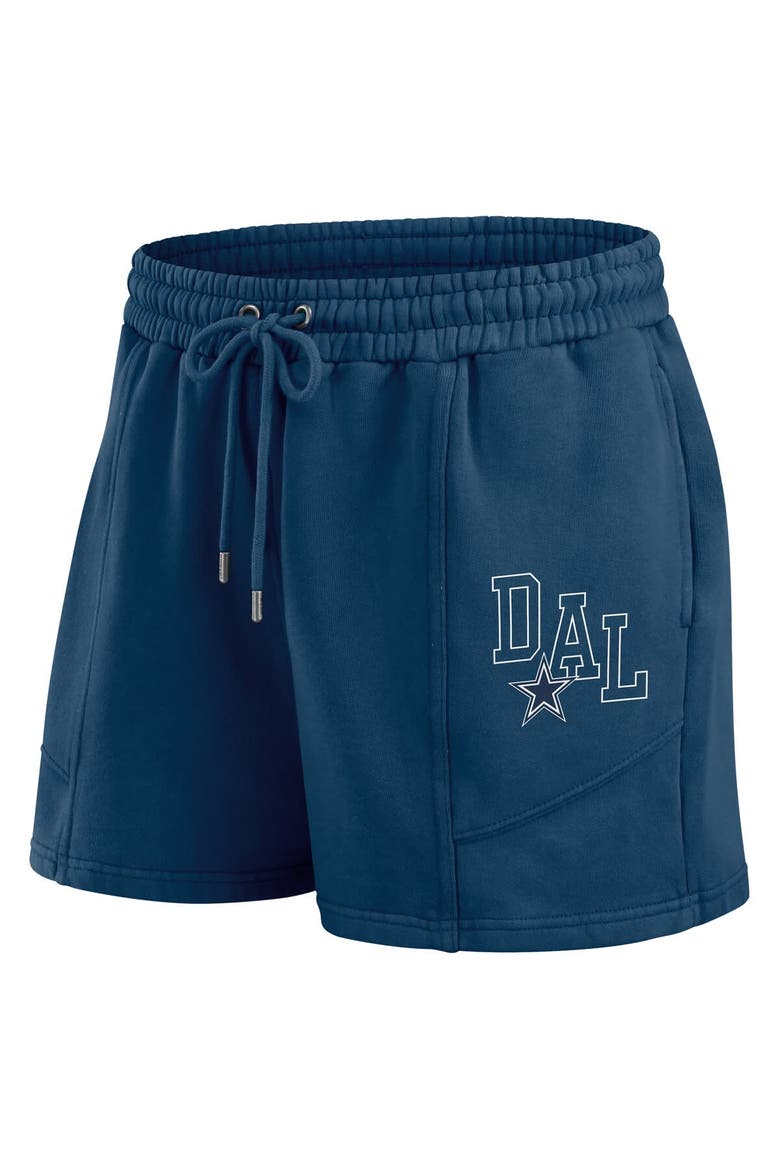 Women's WEAR by Erin Andrews Navy Dallas Cowboys Washed Fleece Long Sleeve T-Shirt & Shorts Lounge Set, Alternate, color, Navy