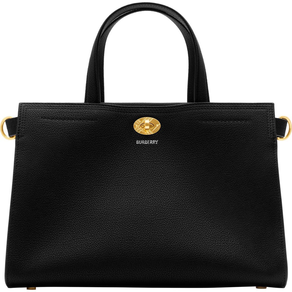 Burberry Mini Cotswold Grained Leather Top Handle Bag In Black