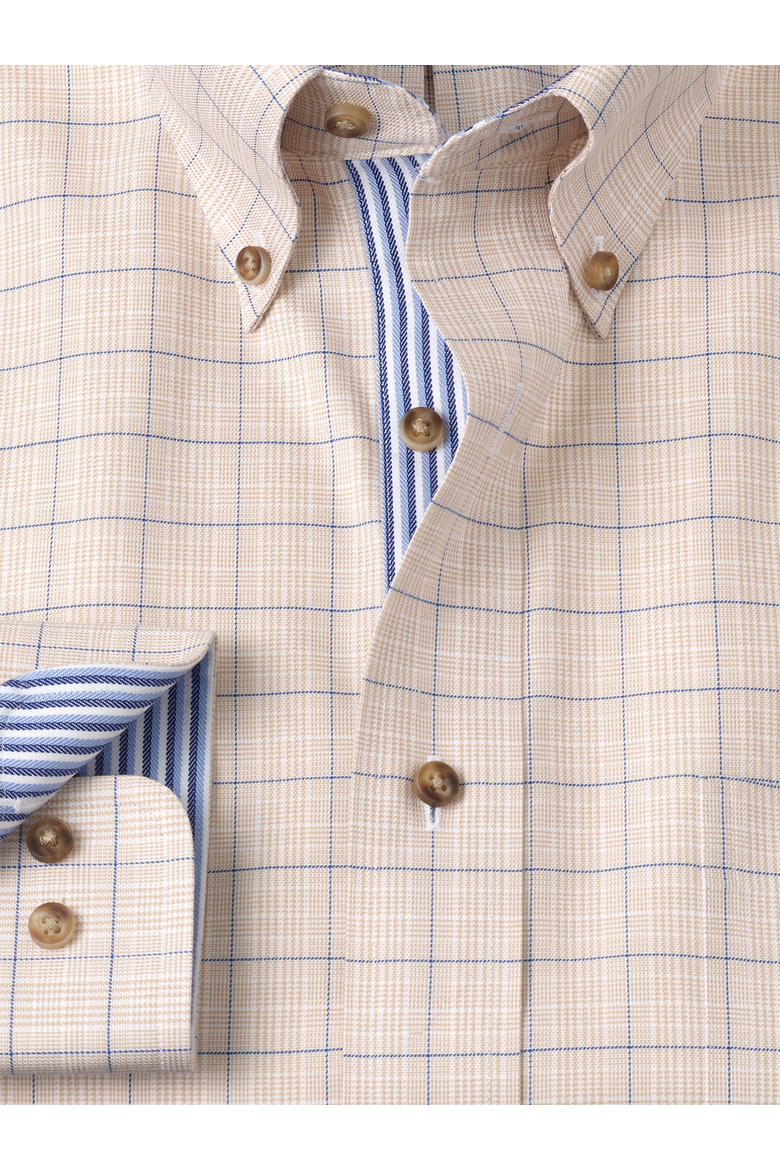 Cotton Buttondown Collar Twill Slim Contrast Trim Button Cuff Long Sleeve, Alternate, color, Tan