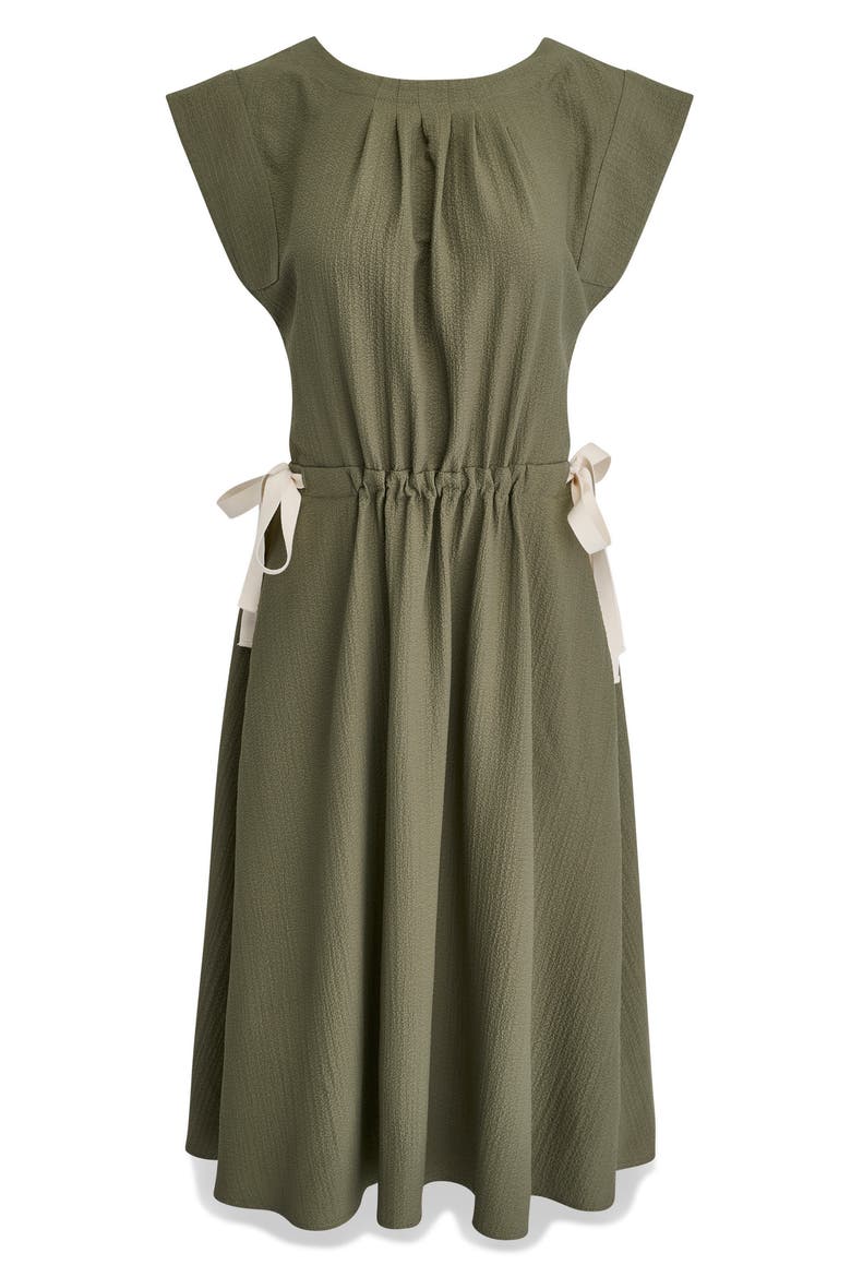 Tie Crepe Midi Dress, Alternate, color, BASIL