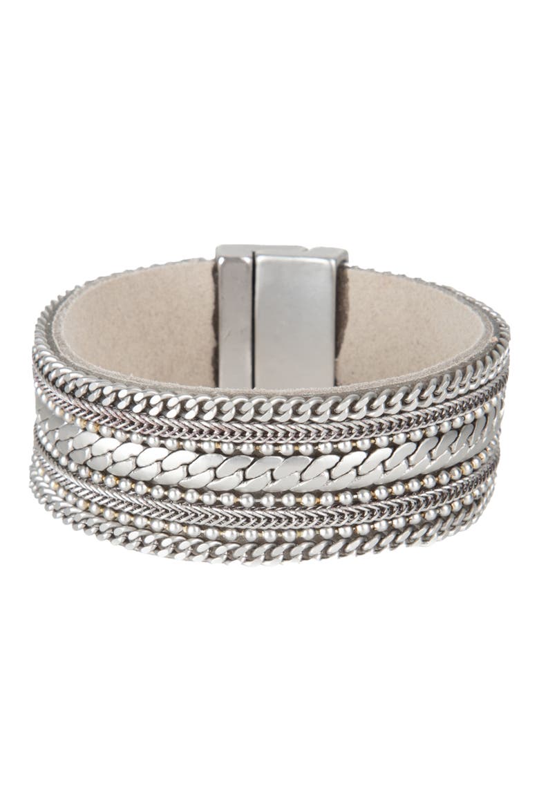 Leather Chain Bracelet, Alternate, color, SILVER