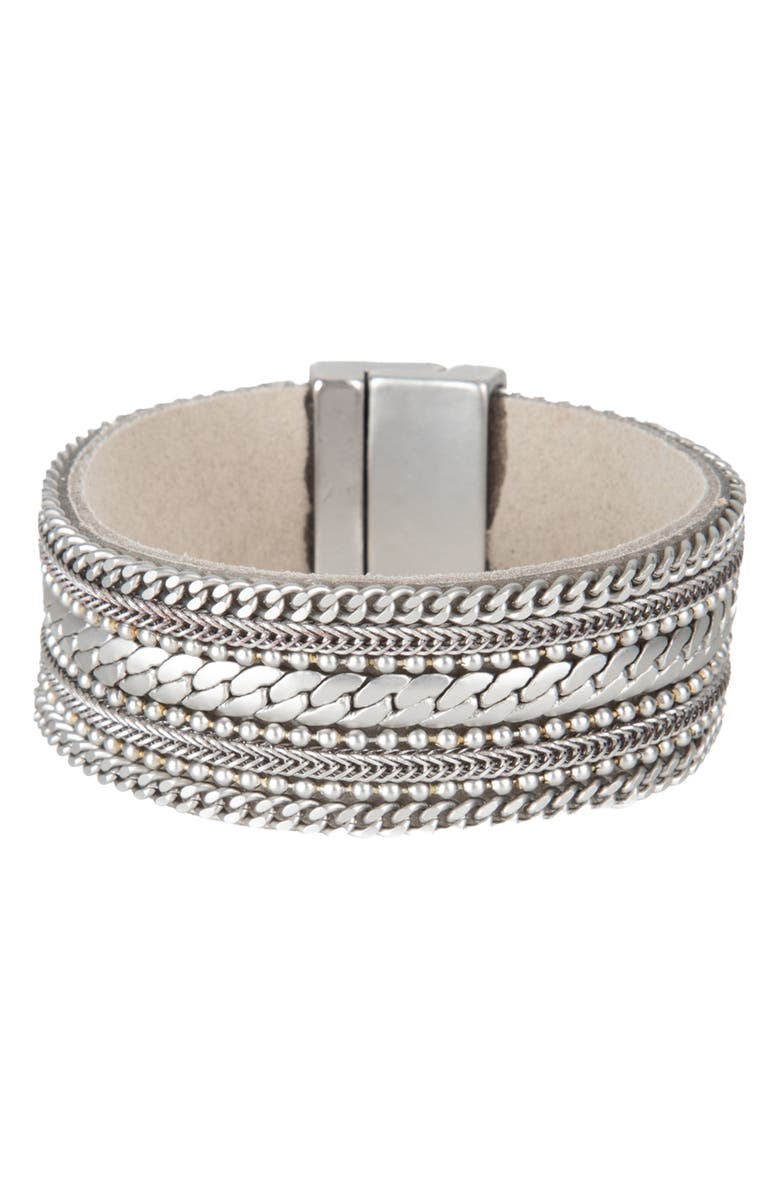 SAACHI Leather Chain Bracelet, Main, color, Silver