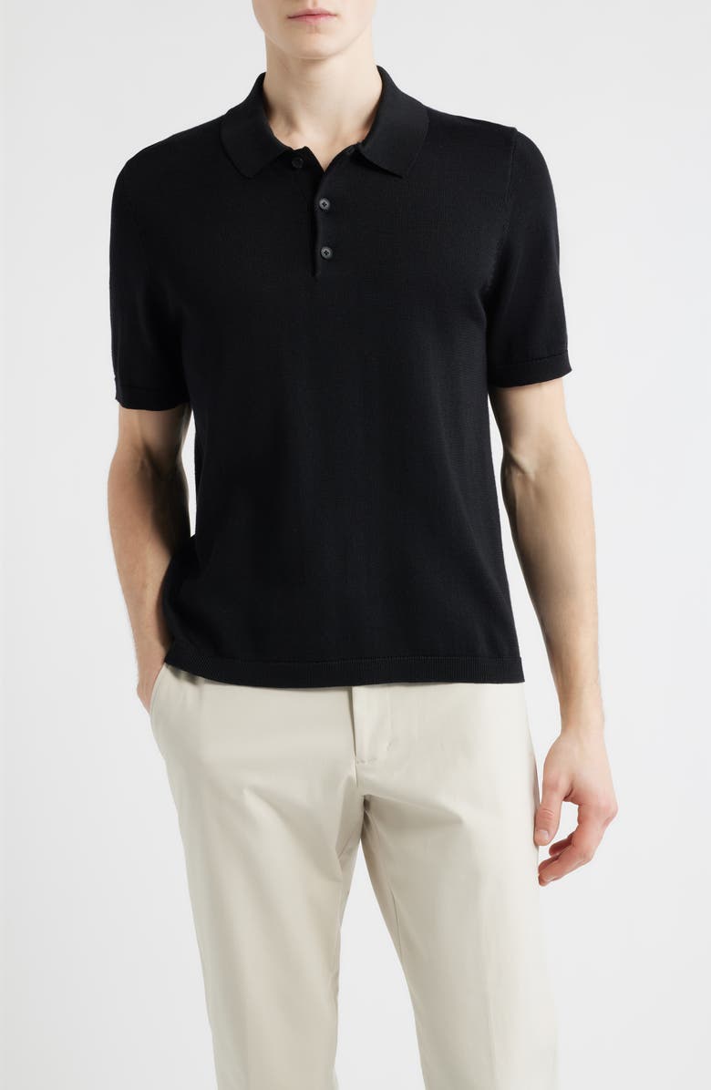 Open Edit Solid Cotton Blend Polo Sweater, Main, color, Black