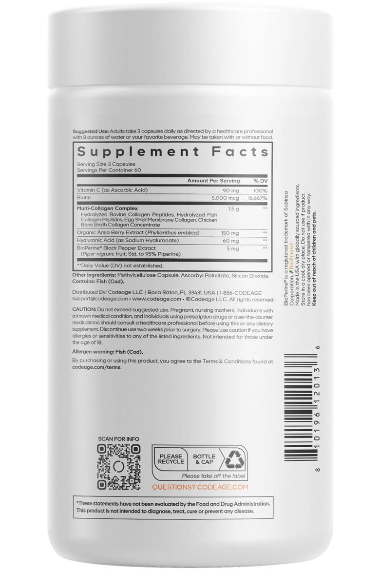 Multi Collagen+, Vit C, Biotin 5000mcg Supplement, Alternate, color, White