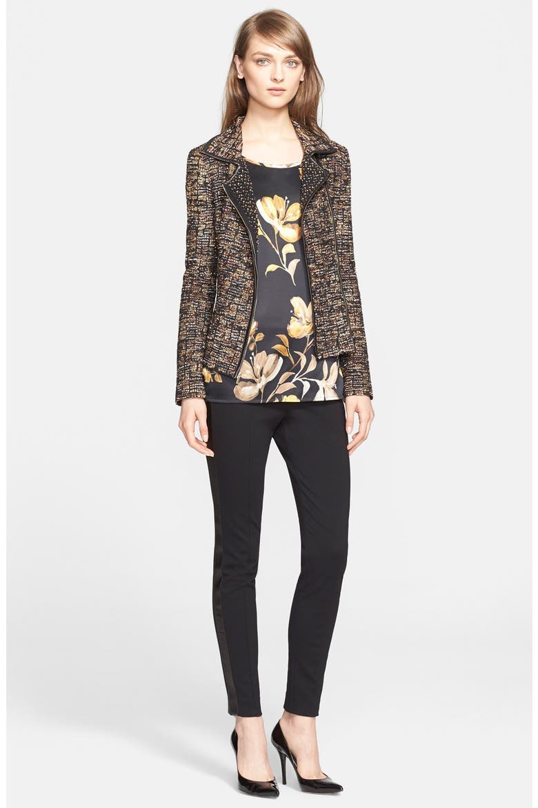 Leather Trim Ribbon Knit Jacket (Nordstrom Exclusive), Alternate, color, CAVIAR MULTI