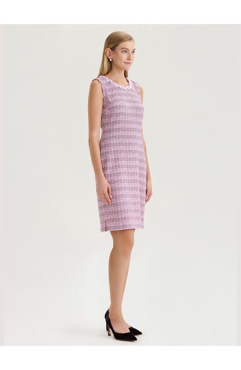 Misook Braided Trim Tweed Knit Sheath Dress, Alternate, color, Pink Parfait