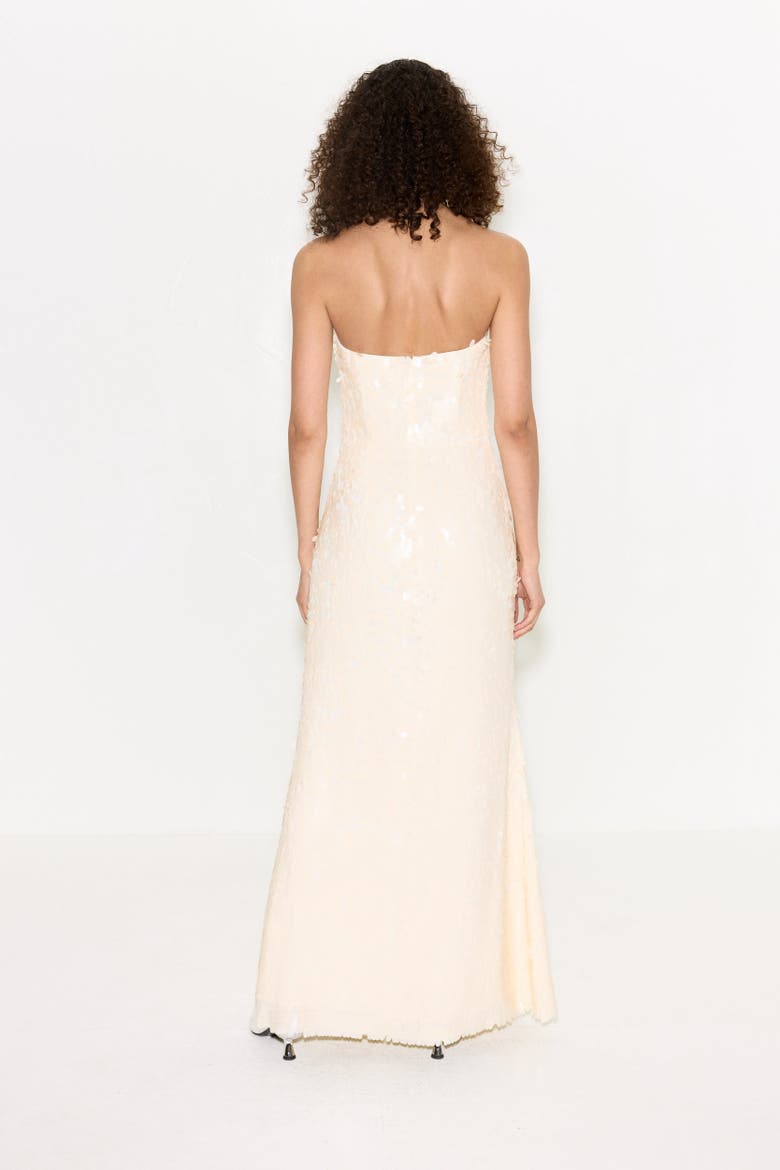 Sculpty Strapless Teardrop Sequin Dress, Alternate, color, Bone