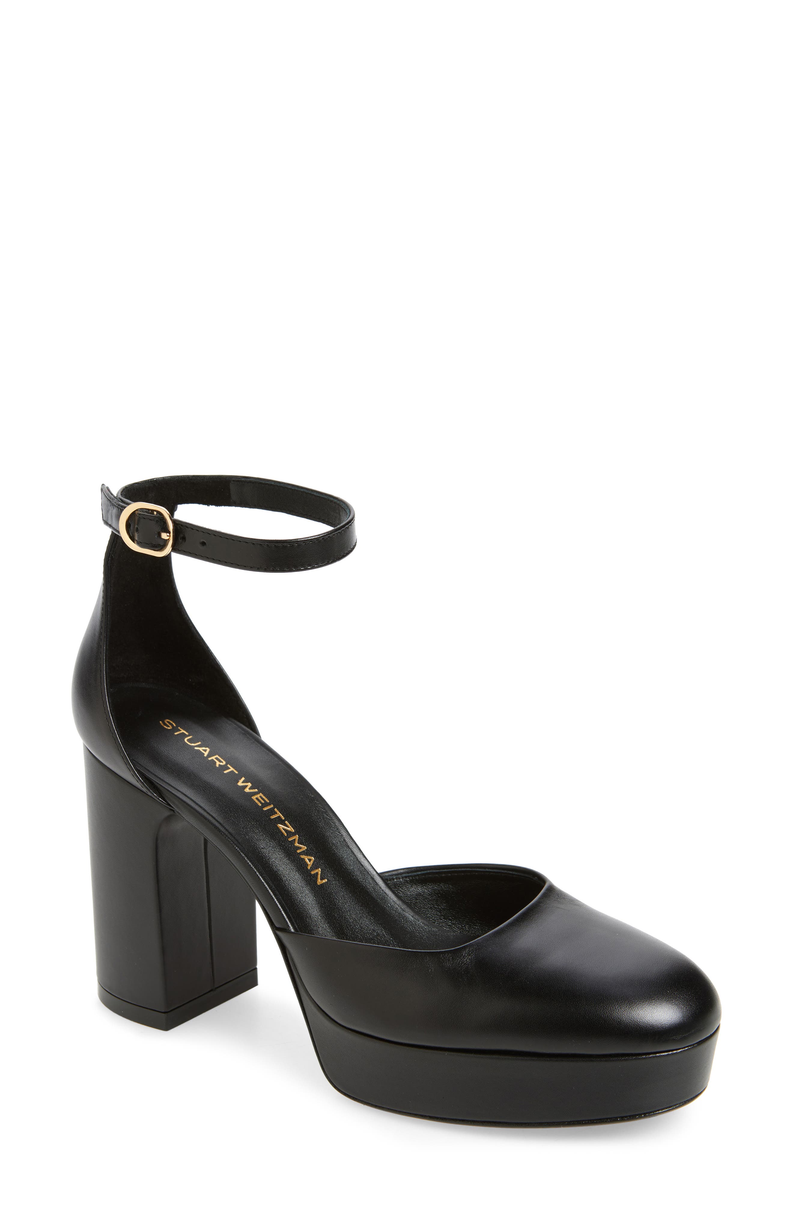 Stuart Weitzman Dayna Platform Pump, Main, color, Black Leather