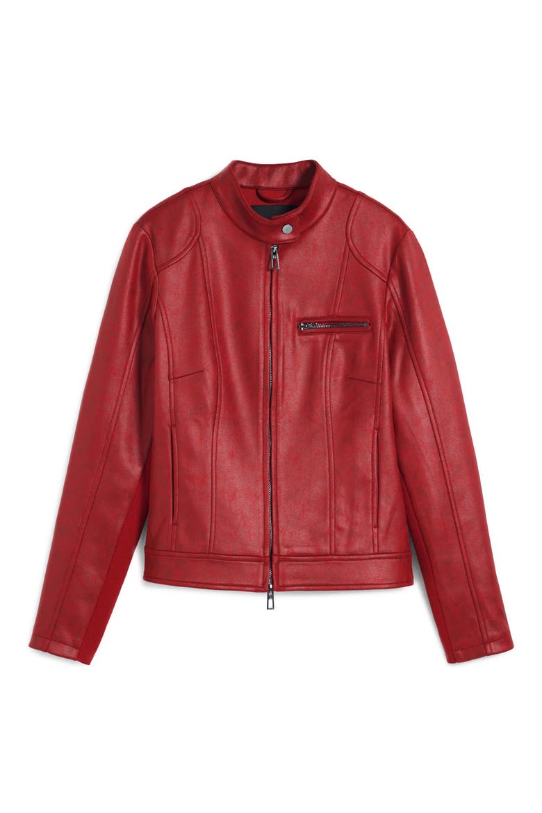 Faux Leather Moto Jacket, Alternate, color, ORANGE RED