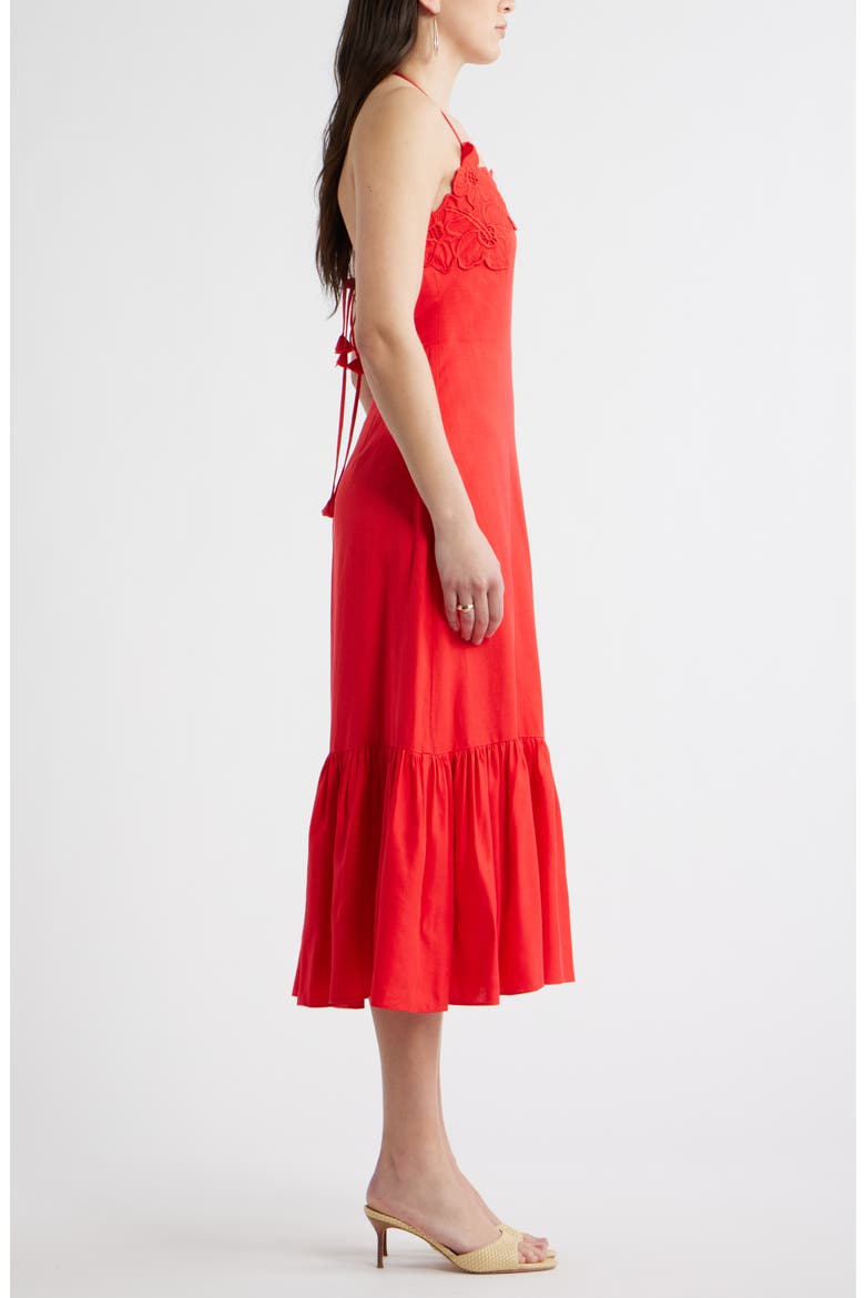 Appliqué Tiered Halter Midi Dress, Alternate, color, RED