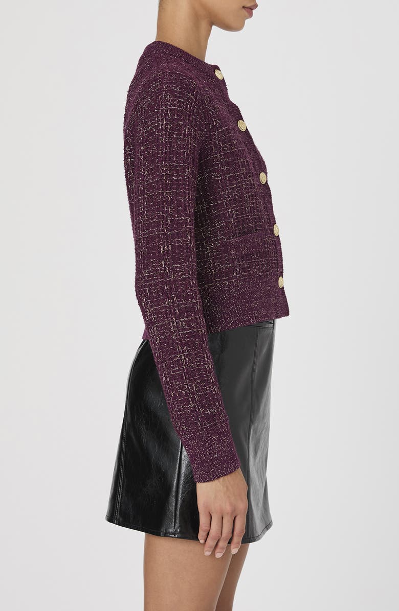 French Connection Metallic Cotton Blend Cardigan, Alternate, color, Burgundy-Gold