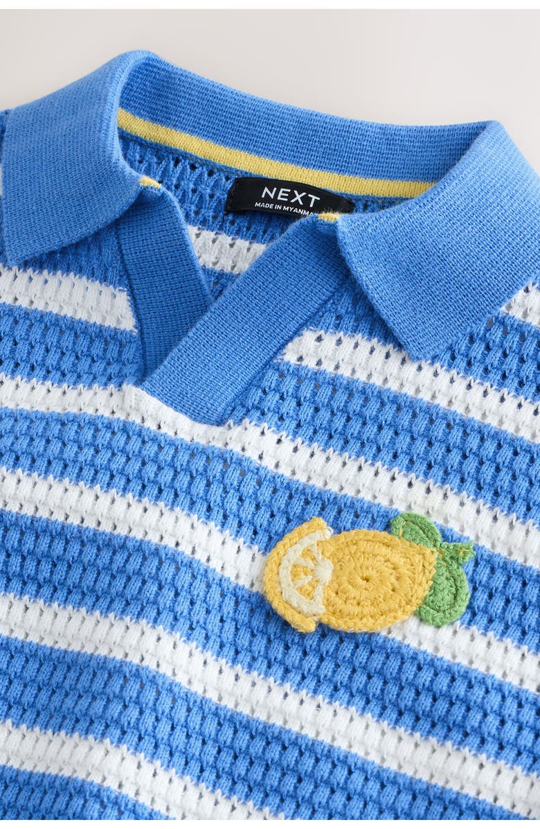 NEXT Kids' Stripe Open Stitch Cotton Polo Sweater, Alternate, color, Blue