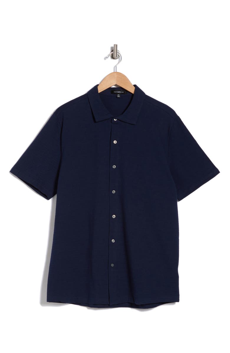 WESTZEROONE Freeson Short Sleeve Stretch Cotton Button-Up Shirt, Alternate, color, Blue Night