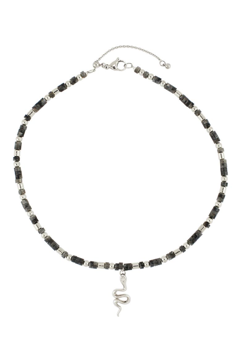 Gender Inclusive Snake Pendant Beaded Necklace, Alternate, color, GRAY