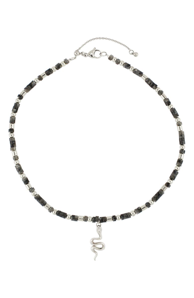 REBL Gender Inclusive Snake Pendant Beaded Necklace, Alternate, color, Gray