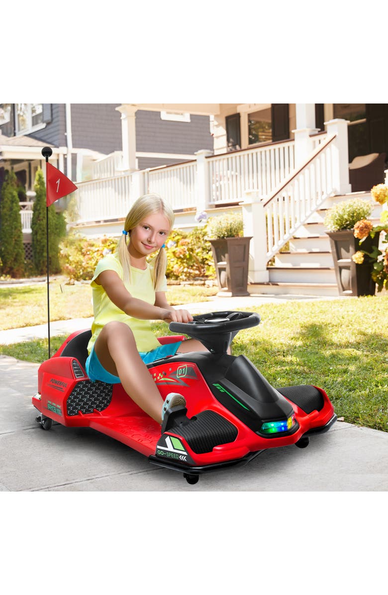 Aosom 12V Kids Electric Go Kart with Slow Start, Music, Lights, Alternate, color, Red