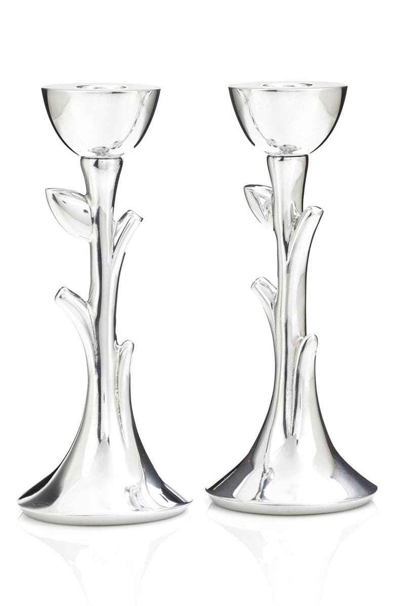 Nambé 'Tree of Life' Sabbath Candlesticks, Main, color, Silver
