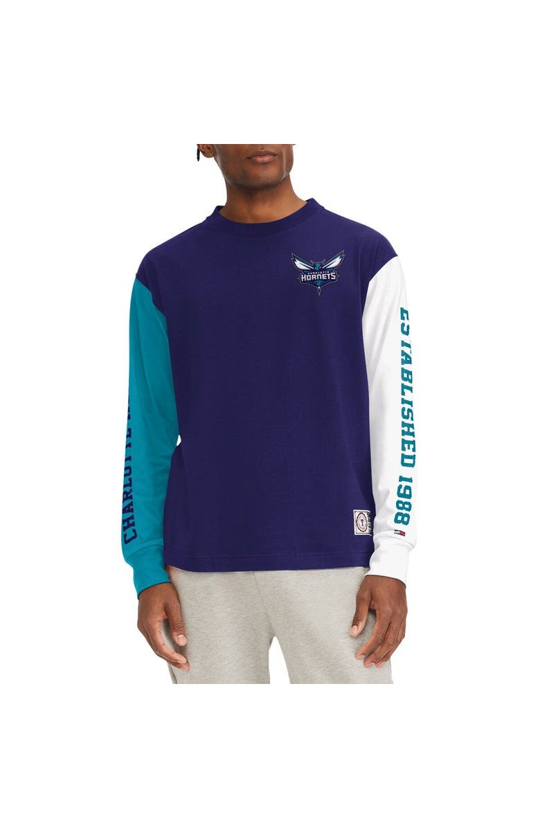 TOMMY JEANS Men's Tommy Jeans Purple Charlotte Hornets Richie Color Block Long Sleeve T-Shirt, Main, color, Purple