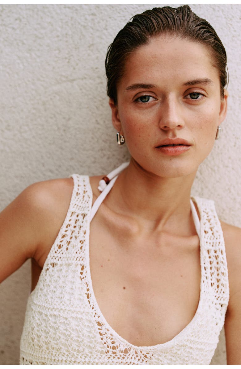 H&M Hole-knit Beach Dress, Alternate, color, Cream