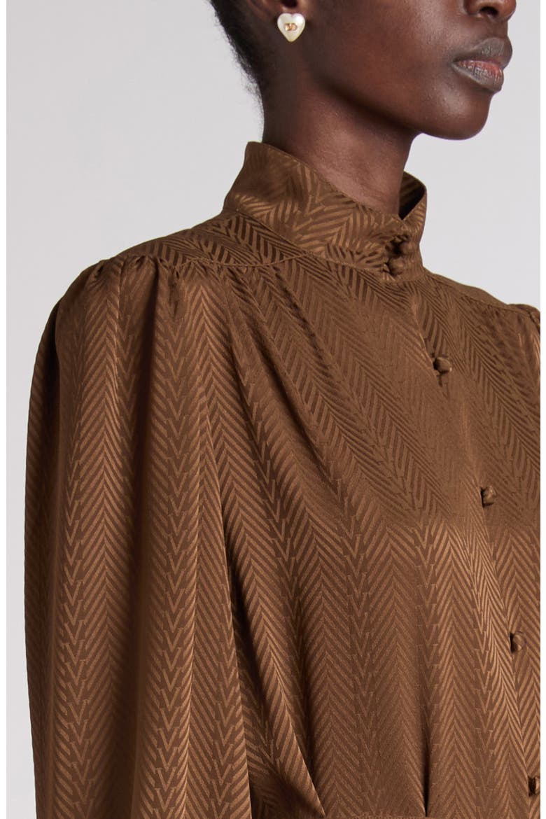 Mossi Jacquard Silk Midi Dress, Alternate, color, BROWN