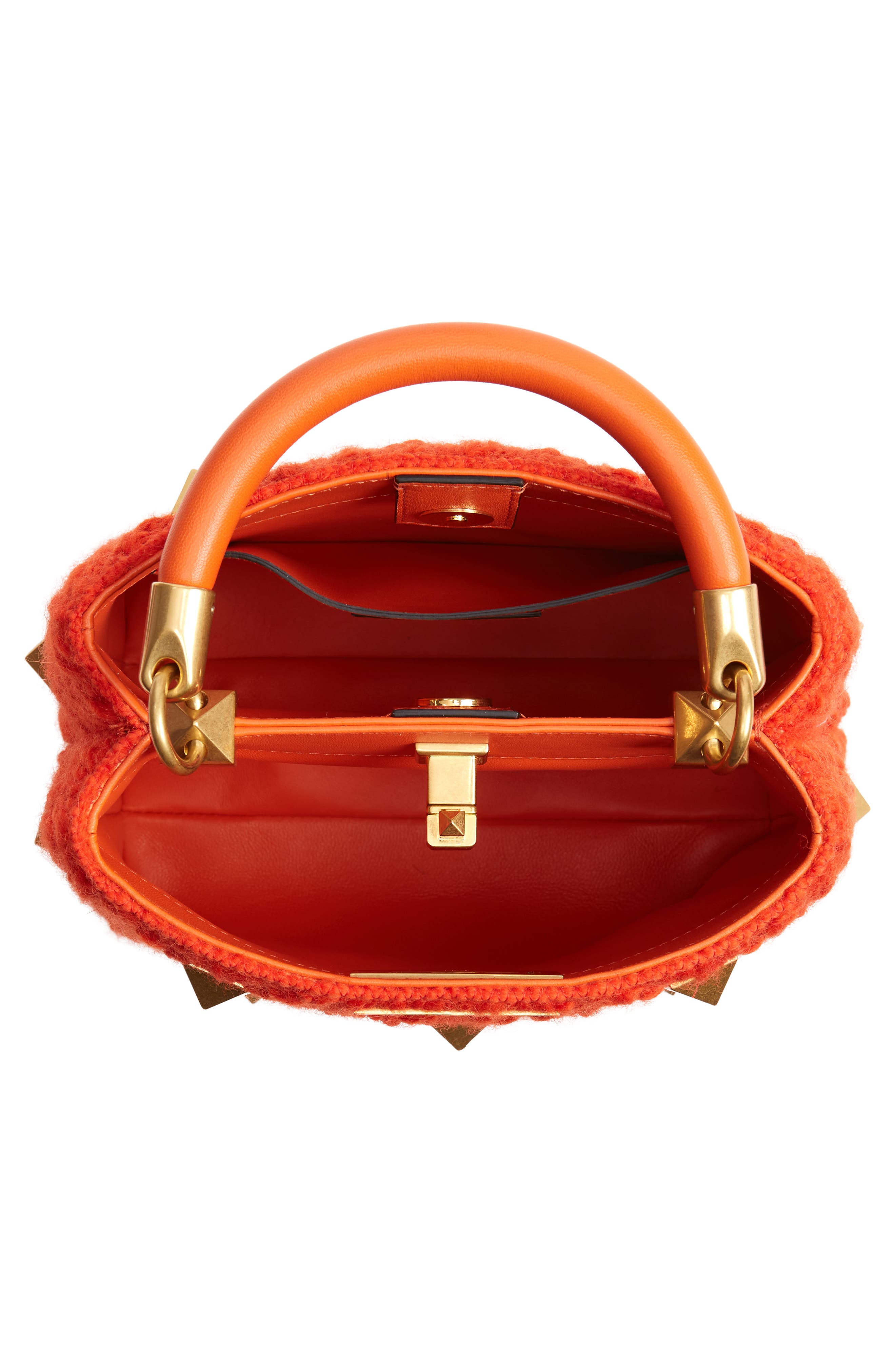 Valentino Garavani Medium Roman Stud Crochet Wool Top Handle Bag, Alternate, color, 