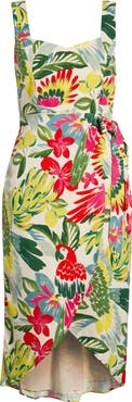 SUGARLIPS Wissa Tropical Faux Wrap Midi Sundress