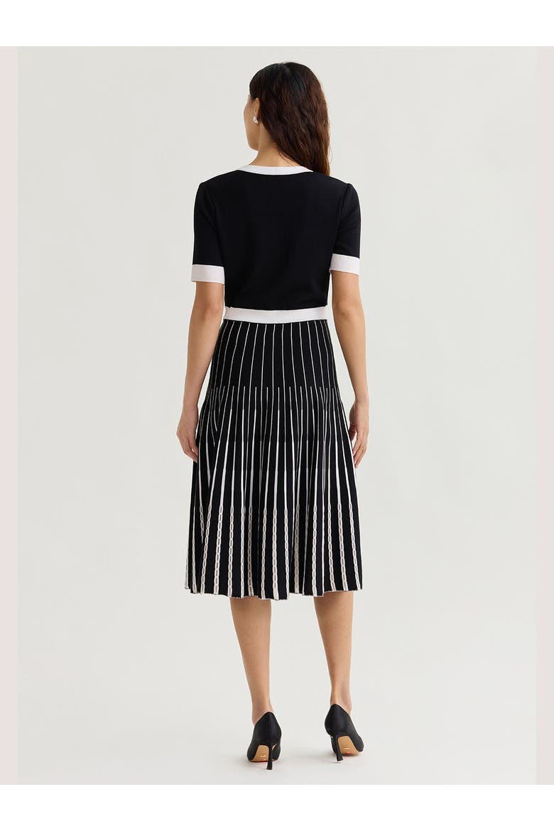 Fit & Flare Two-Tone Soft Knit Midi Dress, Alternate, color, Black