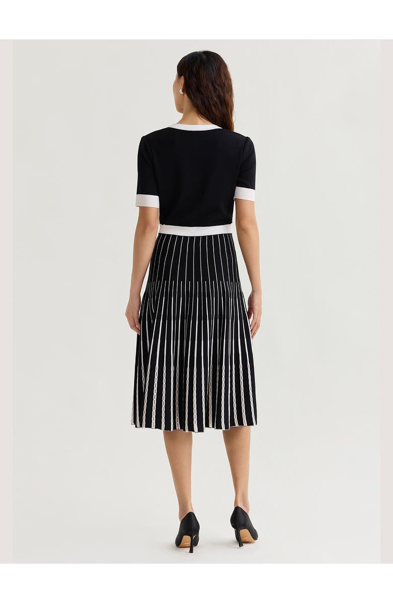 Misook Fit & Flare Two-Tone Soft Knit Midi Dress, Alternate, color, Black