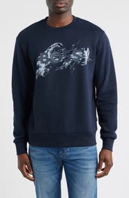 BOSS Soleri Abstract Graphic Cotton Fleece Crewneck Sweatshirt