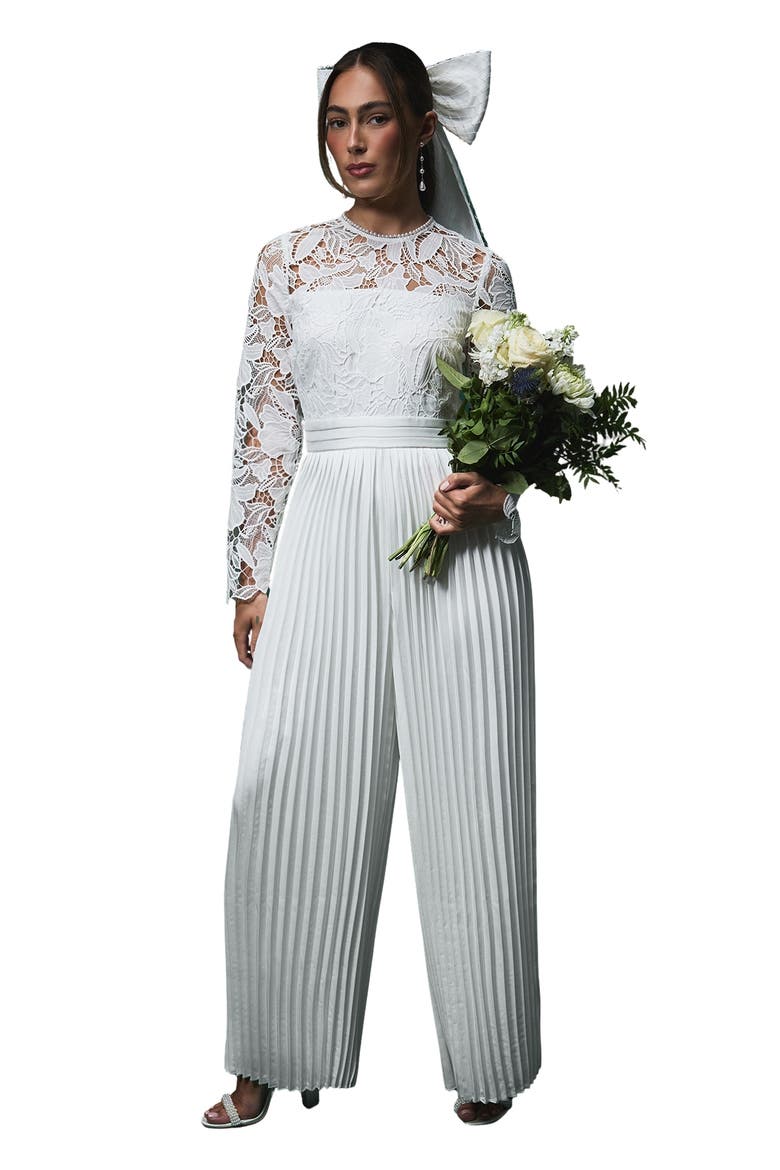 Lisa Lace Top Wide Leg Jumpsuit, Main, color, Oyster