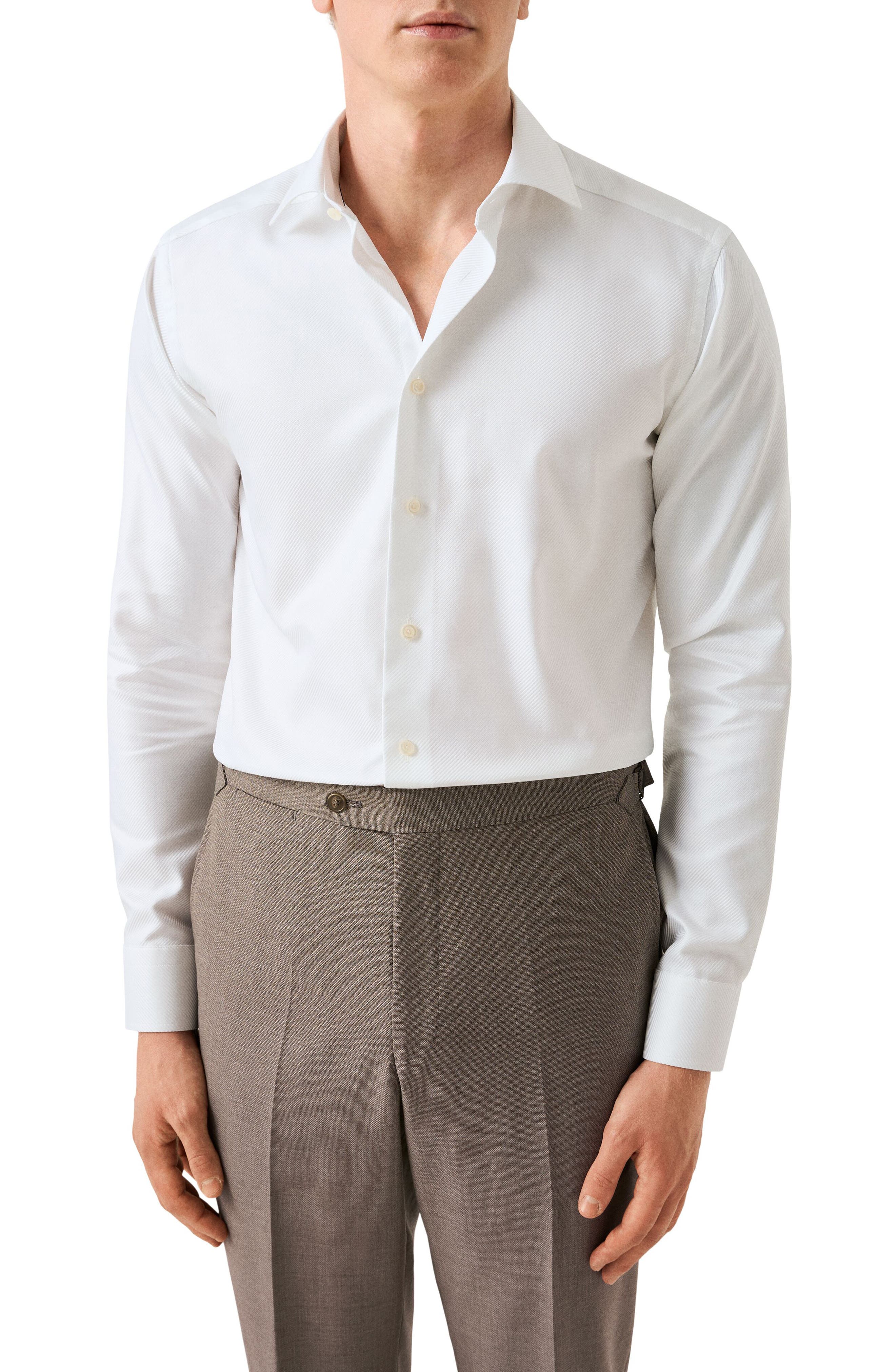 Eton Slim Fit Textured Stripe Cotton Dress Shirt