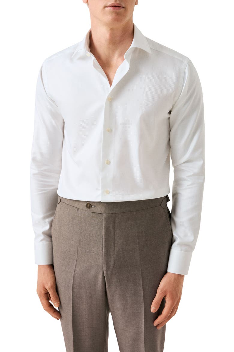 Slim Fit Textured Stripe Cotton Dress Shirt, Main, color, WHITE