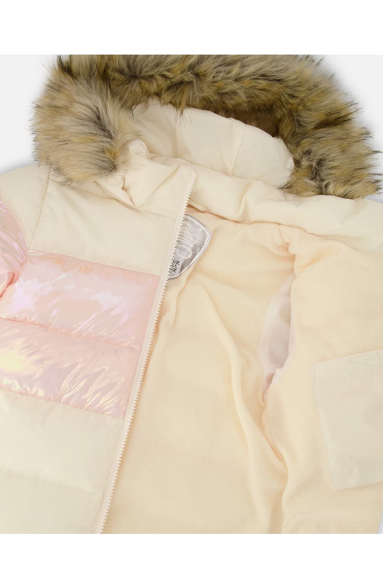 Deux par Deux Long Metallic Puffy Winter Coat, Alternate, color, White Asparagus