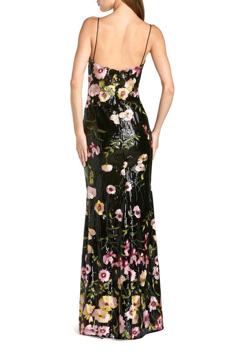 Petite Sleeveless Bustier Floral Applique Gown, Alternate, color, Black Multi